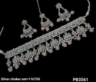 Silver Plated Fancy Choker Necklace Set