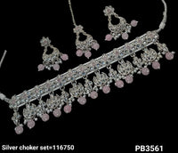 Silver Plated Fancy Choker Necklace Set