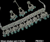 Silver Plated Fancy Choker Necklace Set