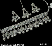 Silver Plated Fancy Choker Necklace Set