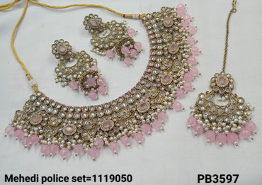 Traditional CZ Bridal Jewelry Set – Necklace, Earrings & Maang Tikka