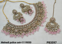 Traditional CZ Bridal Jewelry Set – Necklace, Earrings & Maang Tikka