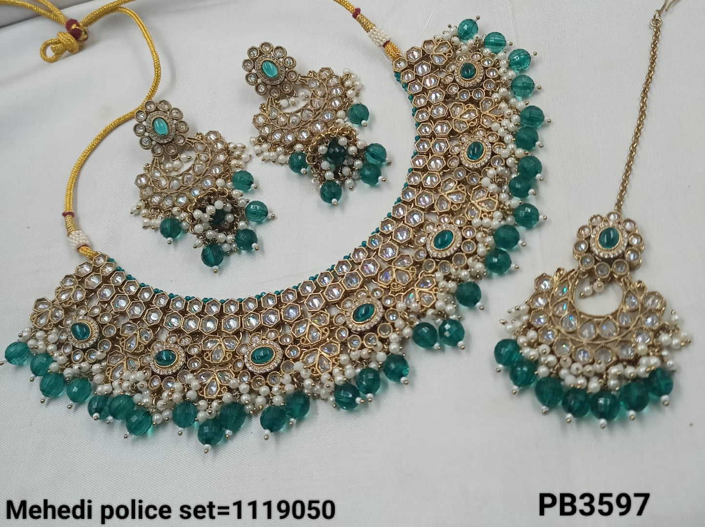 Traditional CZ Bridal Jewelry Set – Necklace, Earrings & Maang Tikka