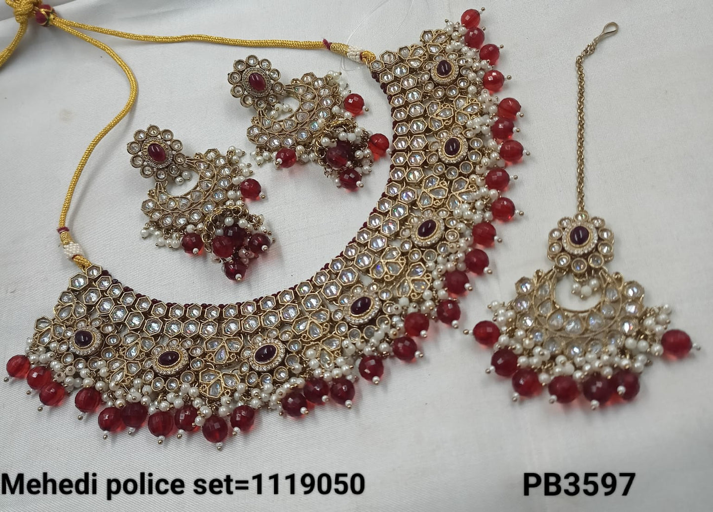 Traditional CZ Bridal Jewelry Set – Necklace, Earrings & Maang Tikka