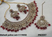 Traditional CZ Bridal Jewelry Set – Necklace, Earrings & Maang Tikka