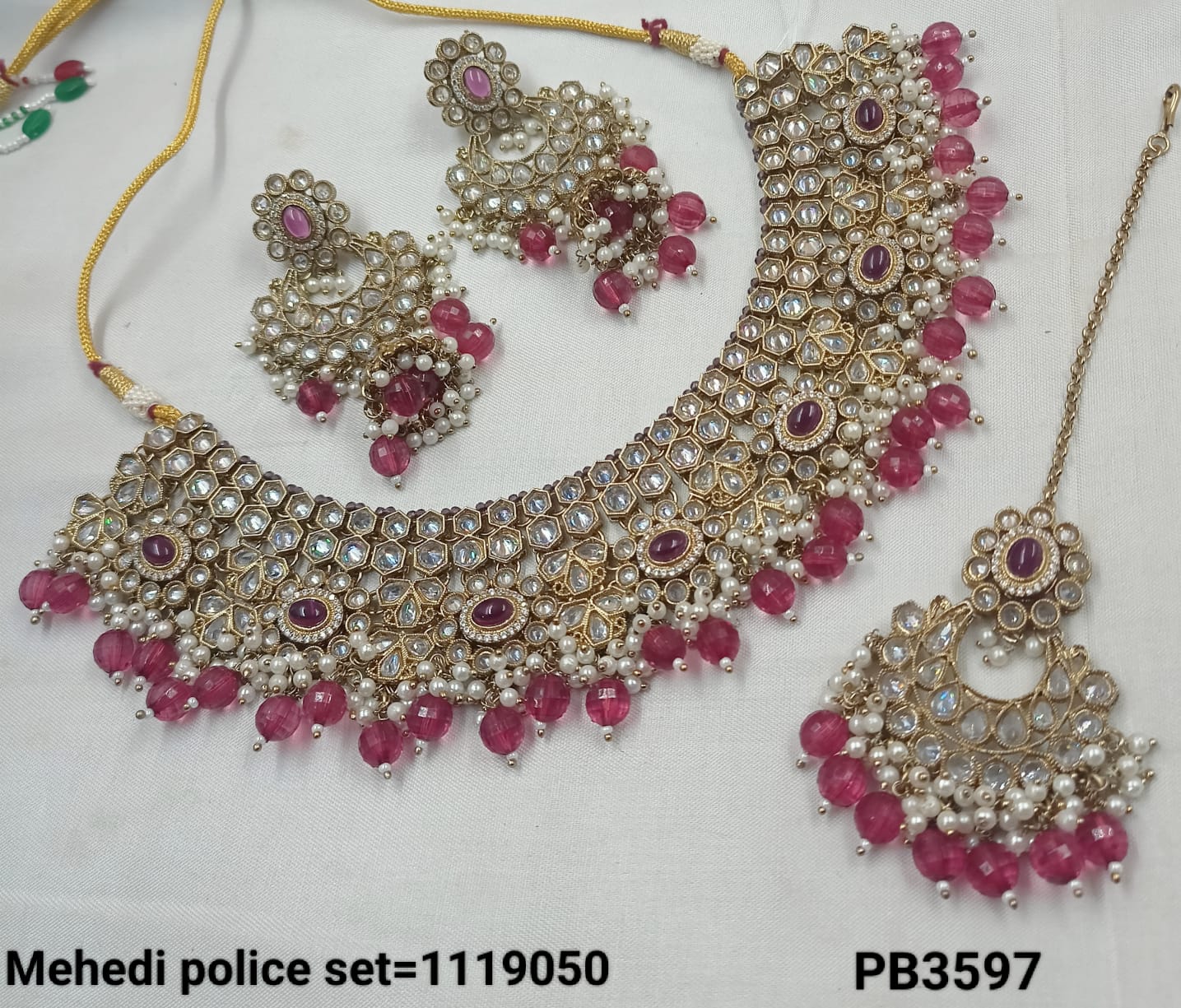 Traditional CZ Bridal Jewelry Set – Necklace, Earrings & Maang Tikka