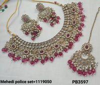 Traditional CZ Bridal Jewelry Set – Necklace, Earrings & Maang Tikka