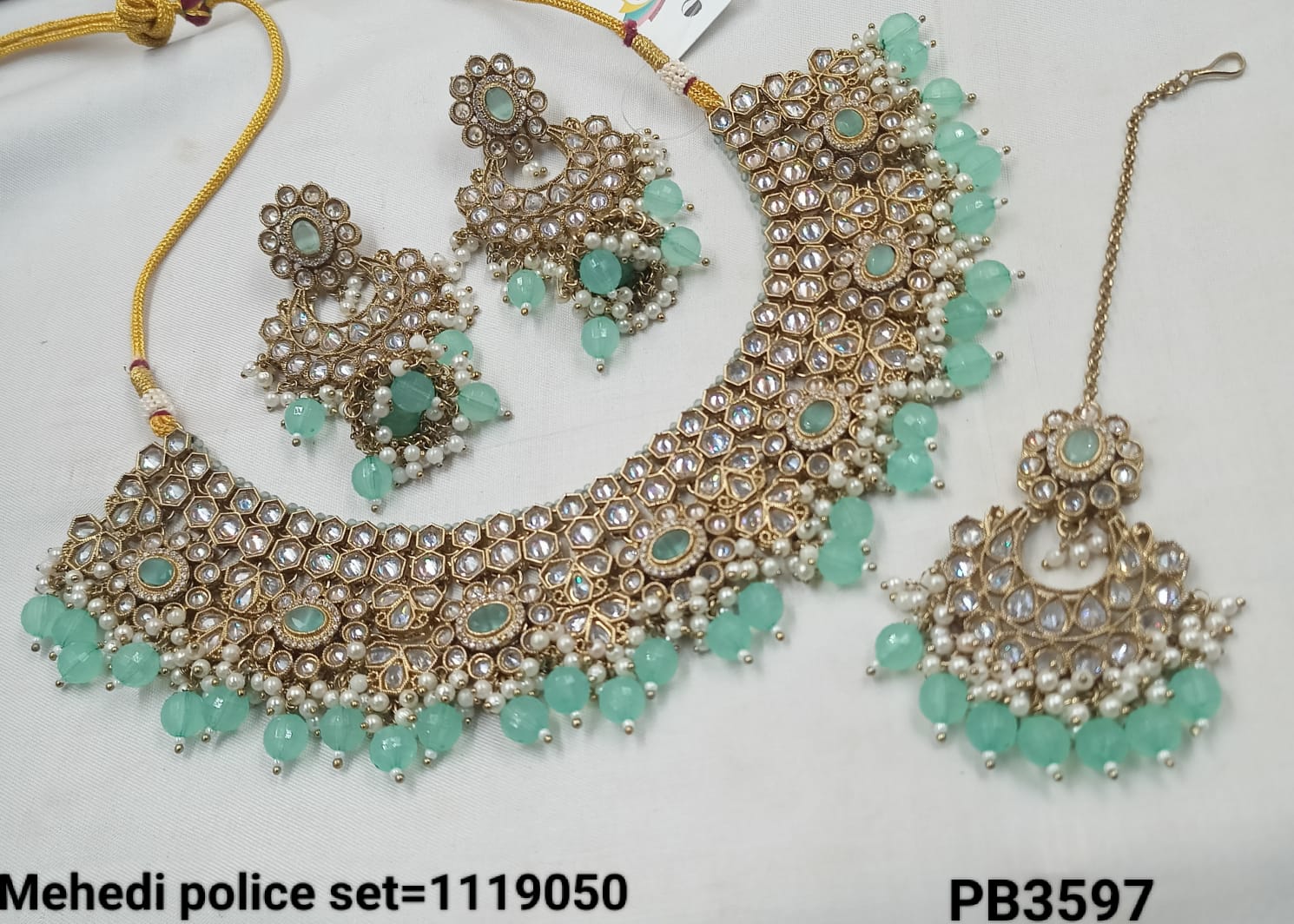 Traditional CZ Bridal Jewelry Set – Necklace, Earrings & Maang Tikka