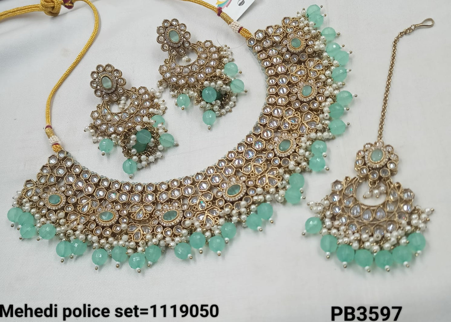Traditional CZ Bridal Jewelry Set – Necklace, Earrings & Maang Tikka