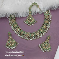 Elegant Shadow Full Choker Set with Earrings & Maang Tikka – Lucentemarket