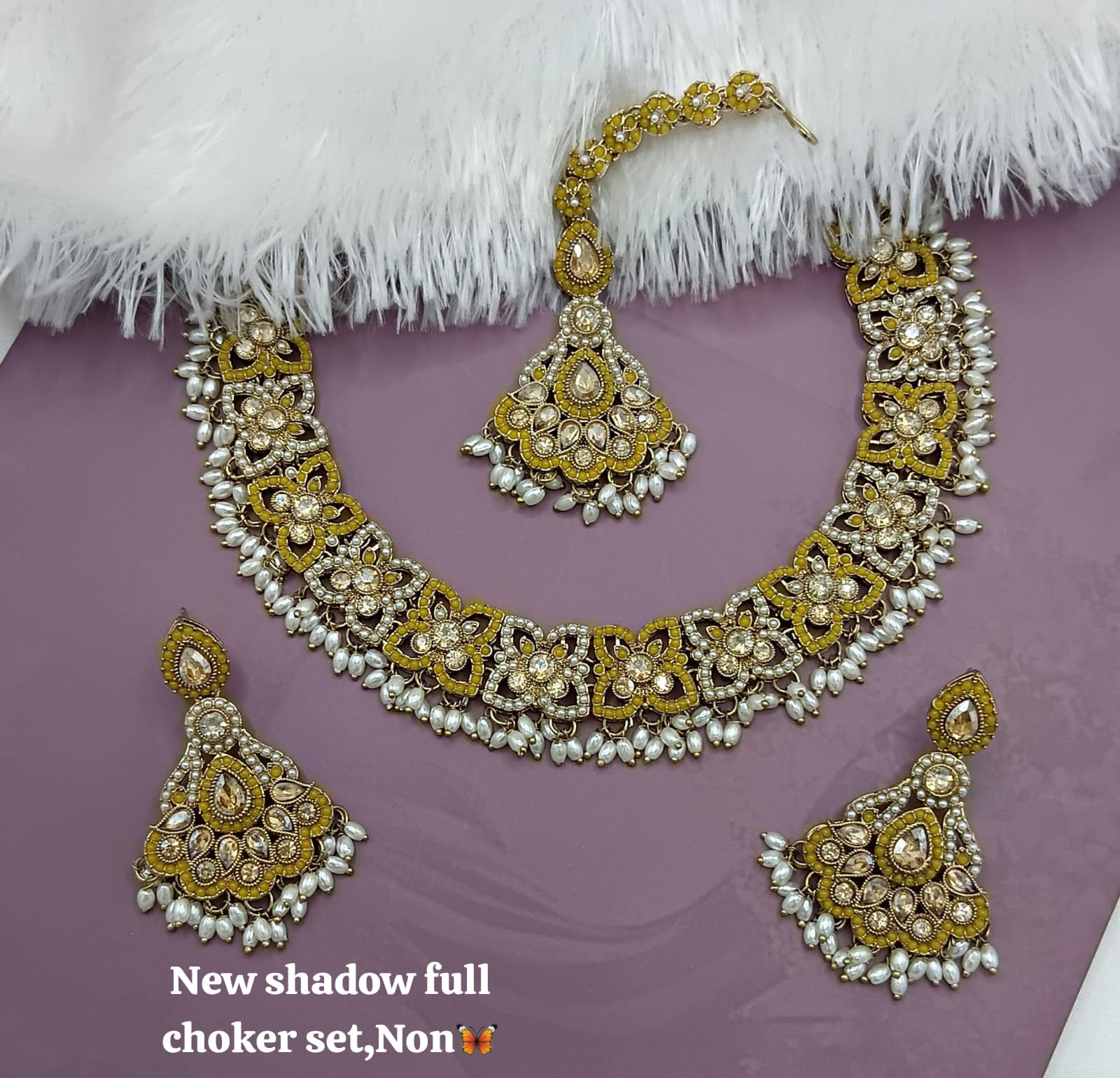 Elegant Shadow Full Choker Set with Earrings & Maang Tikka – Lucentemarket