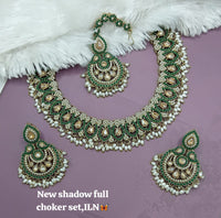 Bridal Shadow Finish Full Choker Necklace Set with Earrings and Maang Tikka