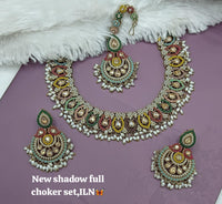 Bridal Shadow Finish Full Choker Necklace Set with Earrings and Maang Tikka