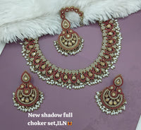 Bridal Shadow Finish Full Choker Necklace Set with Earrings and Maang Tikka