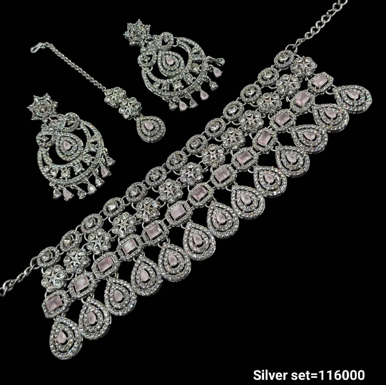 Silver Plated Fancy Choker Necklace Set