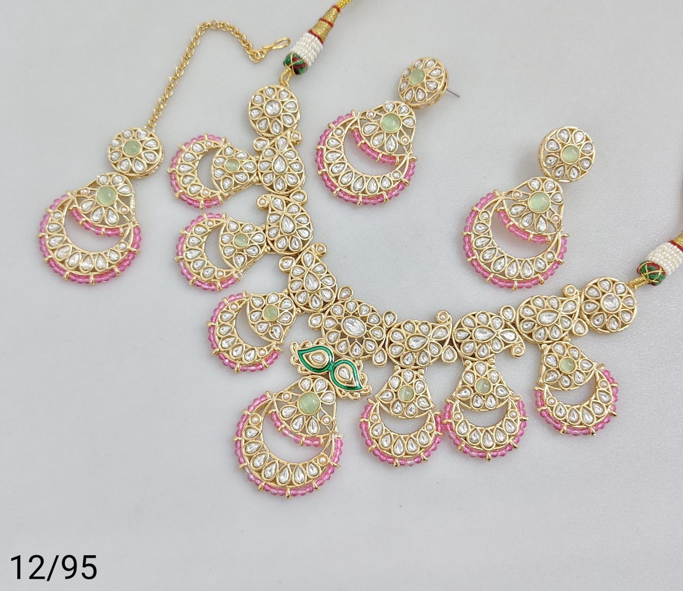 Traditional Bridal Necklace Set with Earrings and Maang Tikka – Stone Embellished Design