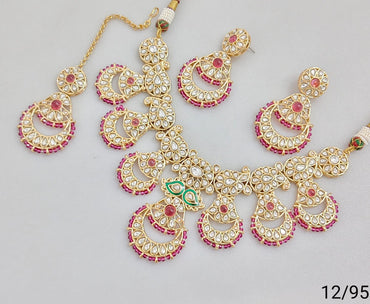 Traditional Bridal Necklace Set with Earrings and Maang Tikka – Stone Embellished Design