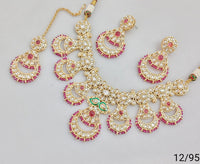 Traditional Bridal Necklace Set with Earrings and Maang Tikka – Stone Embellished Design
