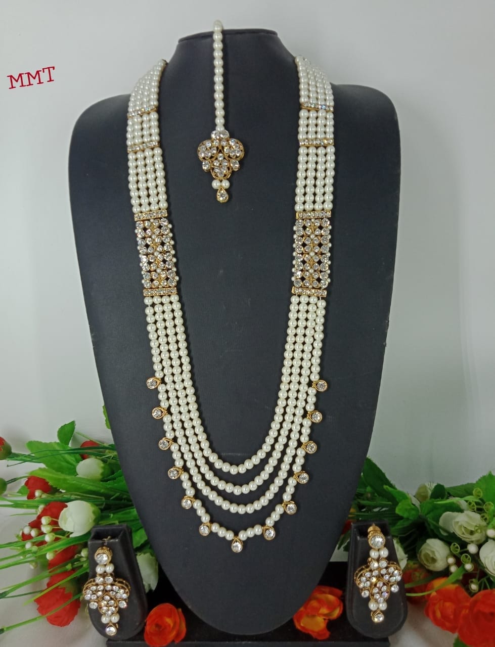 Maroon Crystal Bead Long Necklace Multi-Strand Set