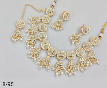 Elegant CZ & Pearl Statement Necklace Set – Traditional Indian Jewelry
