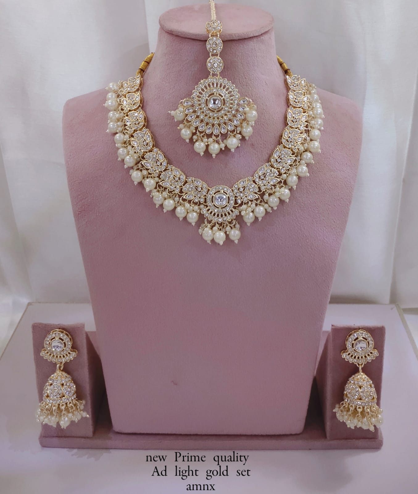New Prime Quality CZ Gold Jewelry Set – Elegant Necklace with Earrings & Maang Tikka