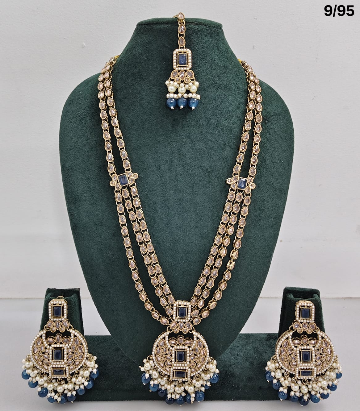 Traditional CZ Bridal Jewelry Set – Double-Layer Necklace with Earrings & Maang Tikka – Pink Beads & Pearl Detailing