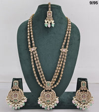 Traditional CZ Bridal Jewelry Set – Double-Layer Necklace with Earrings & Maang Tikka – Pink Beads & Pearl Detailing