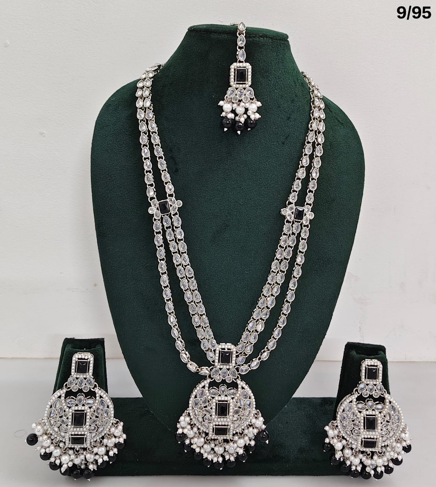 Long CZ Necklace Set with Earrings – Layered Traditional Jewelry for Special Occasions