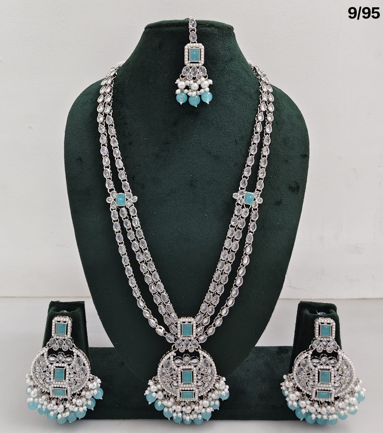 Long CZ Necklace Set with Earrings – Layered Traditional Jewelry for Special Occasions
