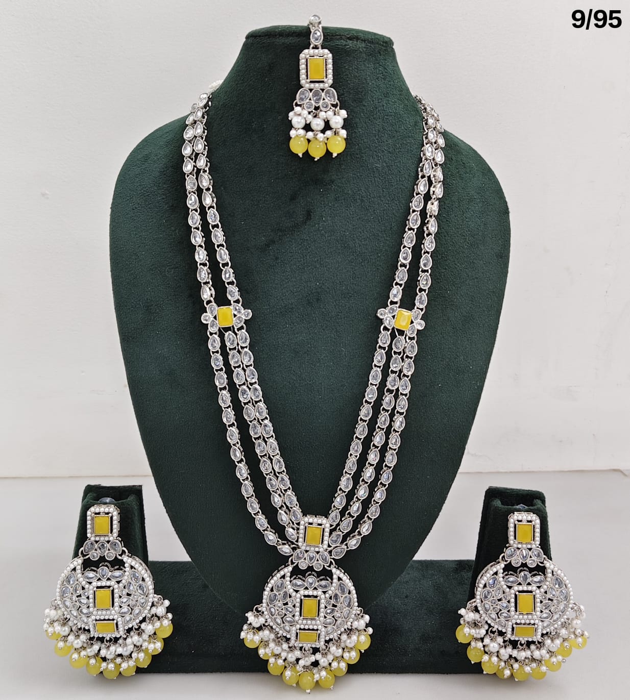 Long CZ Necklace Set with Earrings – Layered Traditional Jewelry for Special Occasions