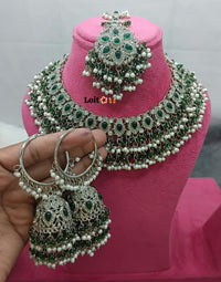 Elegant Pearl & Stone Traditional Necklace Set with Matching Earrings and Maang Tikka