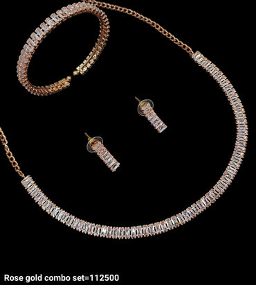 Fashionable Rose Gold & Silver Plated Fancy Choker Necklace Set