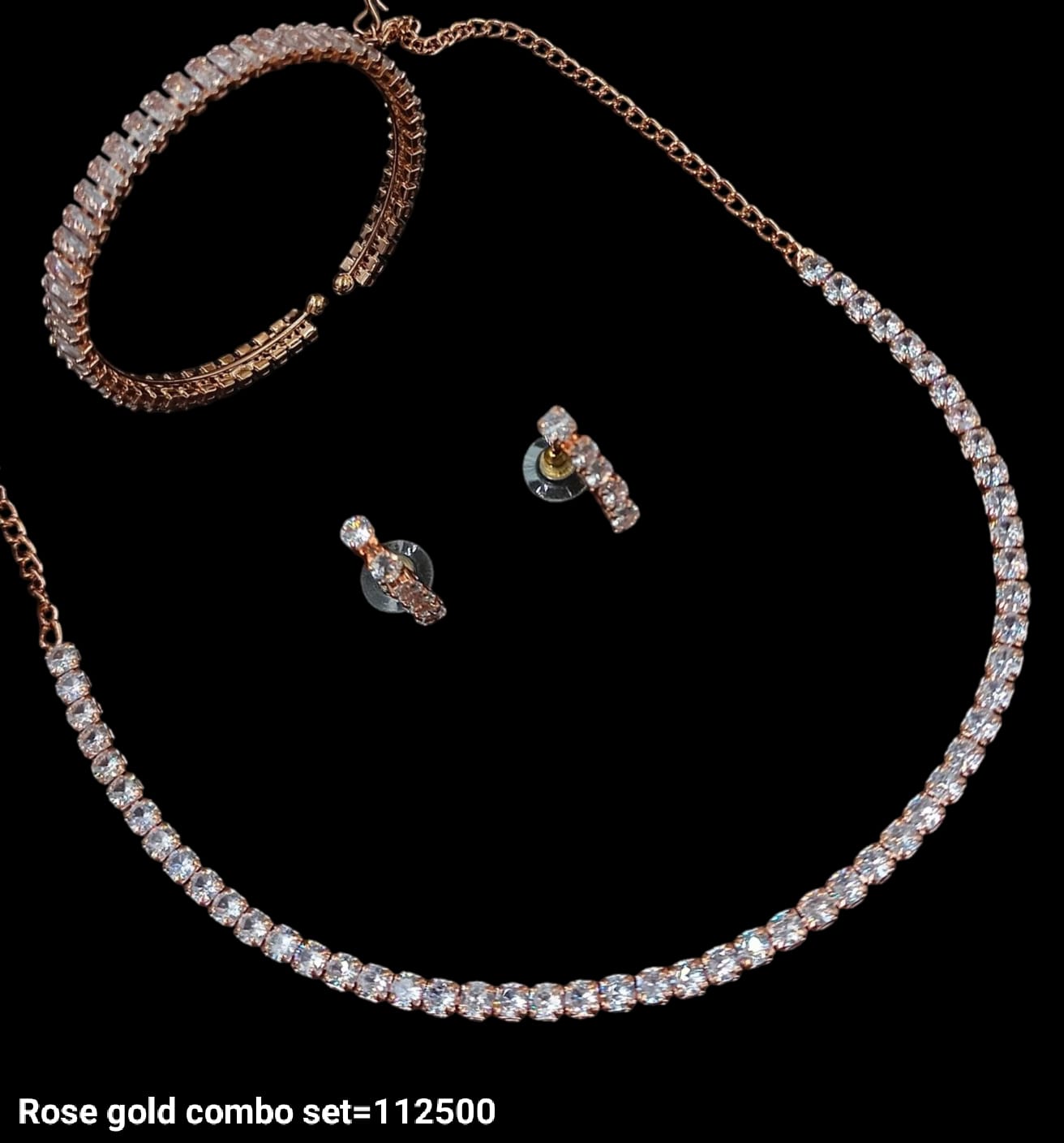 Fashionable Rose Gold & Silver Plated Fancy Choker Necklace Set