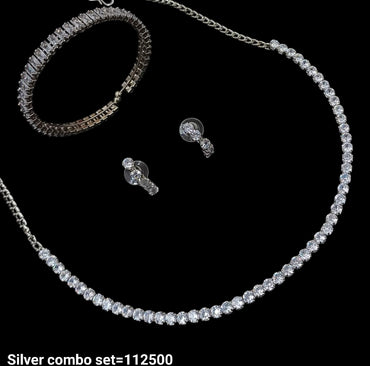 Fashionable Rose Gold & Silver Plated Fancy Choker Necklace Set