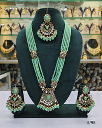 Elegant Green Beaded Necklace Set with Matching Earrings & Maang Tikka – Traditional Indian Jewelry