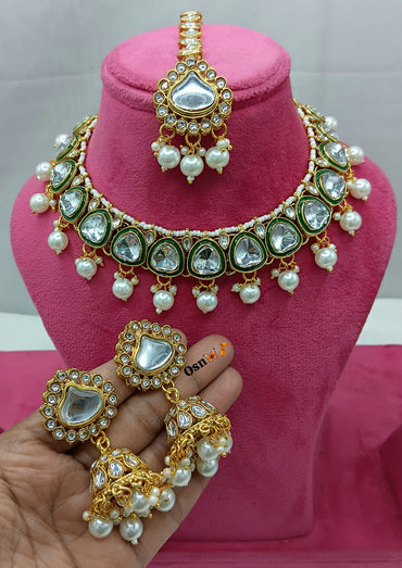 Elegant Gold-Plated Pearl Necklace Set with Matching Statement Earrings – Traditional Indian Jewelry