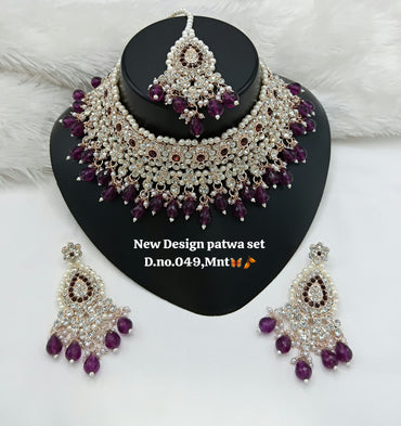 Deep Maroon Gold Patwa Choker Set with Maang Tikka