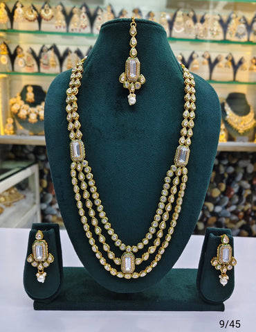 Three-Layer CZ Necklace Set with Elegant Pendant and Matching Earrings