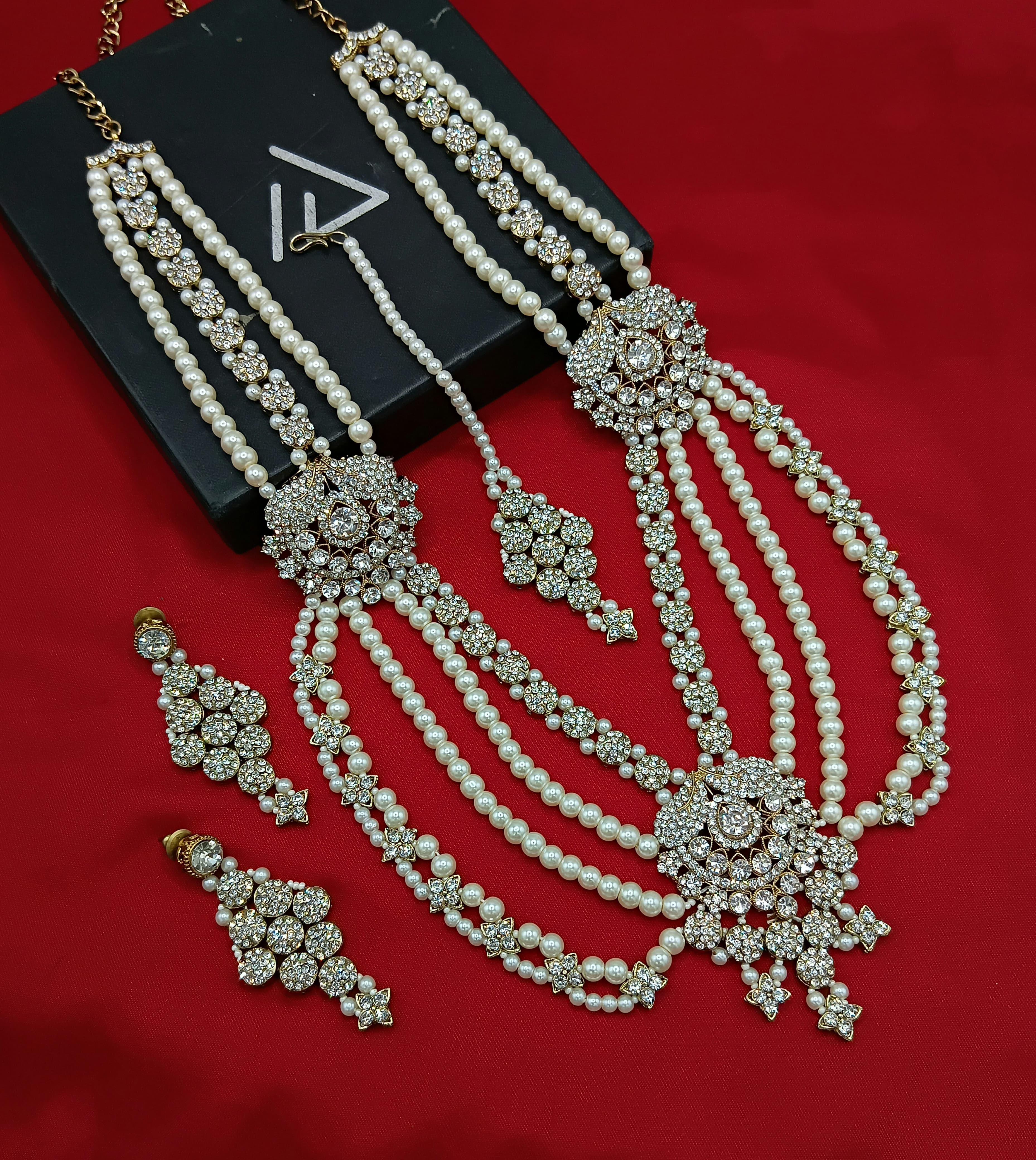 Multi-Layered Pearl Long Haram with Grand Floral Medallions