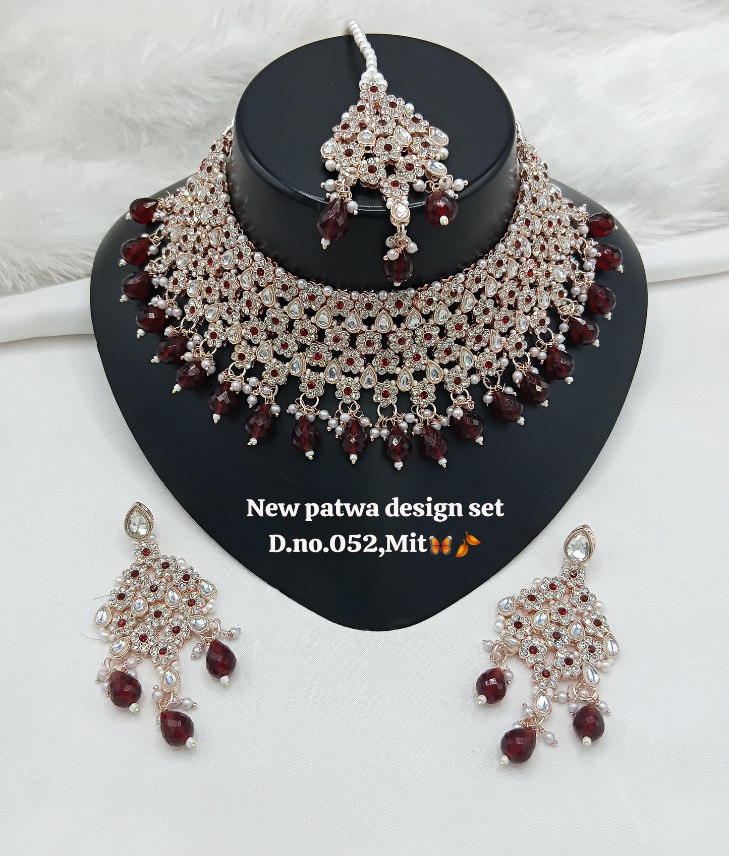 Pastel Pink Droplets Studded Rose Gold Choker Set