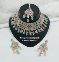 Designer Choker Bridal Necklace Set with Earrings & Maang Tikka