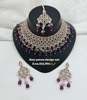 Designer Choker Bridal Necklace Set with Earrings & Maang Tikka