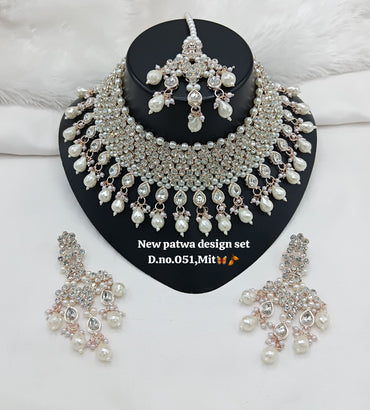 Designer Choker Bridal Necklace Set with Earrings & Maang Tikka