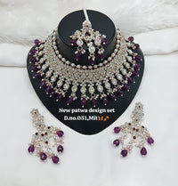 Designer Choker Bridal Necklace Set with Earrings & Maang Tikka