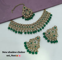 Designer Shadow Choker Necklace Set with Earrings & Maang Tikka – Premium Finish
