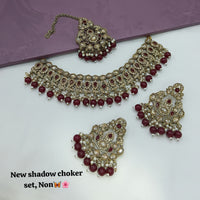 Designer Shadow Choker Necklace Set with Earrings & Maang Tikka – Premium Finish