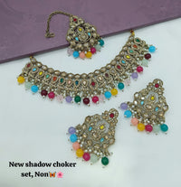 Designer Shadow Choker Necklace Set with Earrings & Maang Tikka – Premium Finish