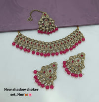 Designer Shadow Choker Necklace Set with Earrings & Maang Tikka – Premium Finish