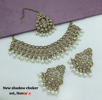 Designer Shadow Choker Necklace Set with Earrings & Maang Tikka – Premium Finish