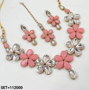 Vibrant Green & Clear Crystal Flower Jewellery Set